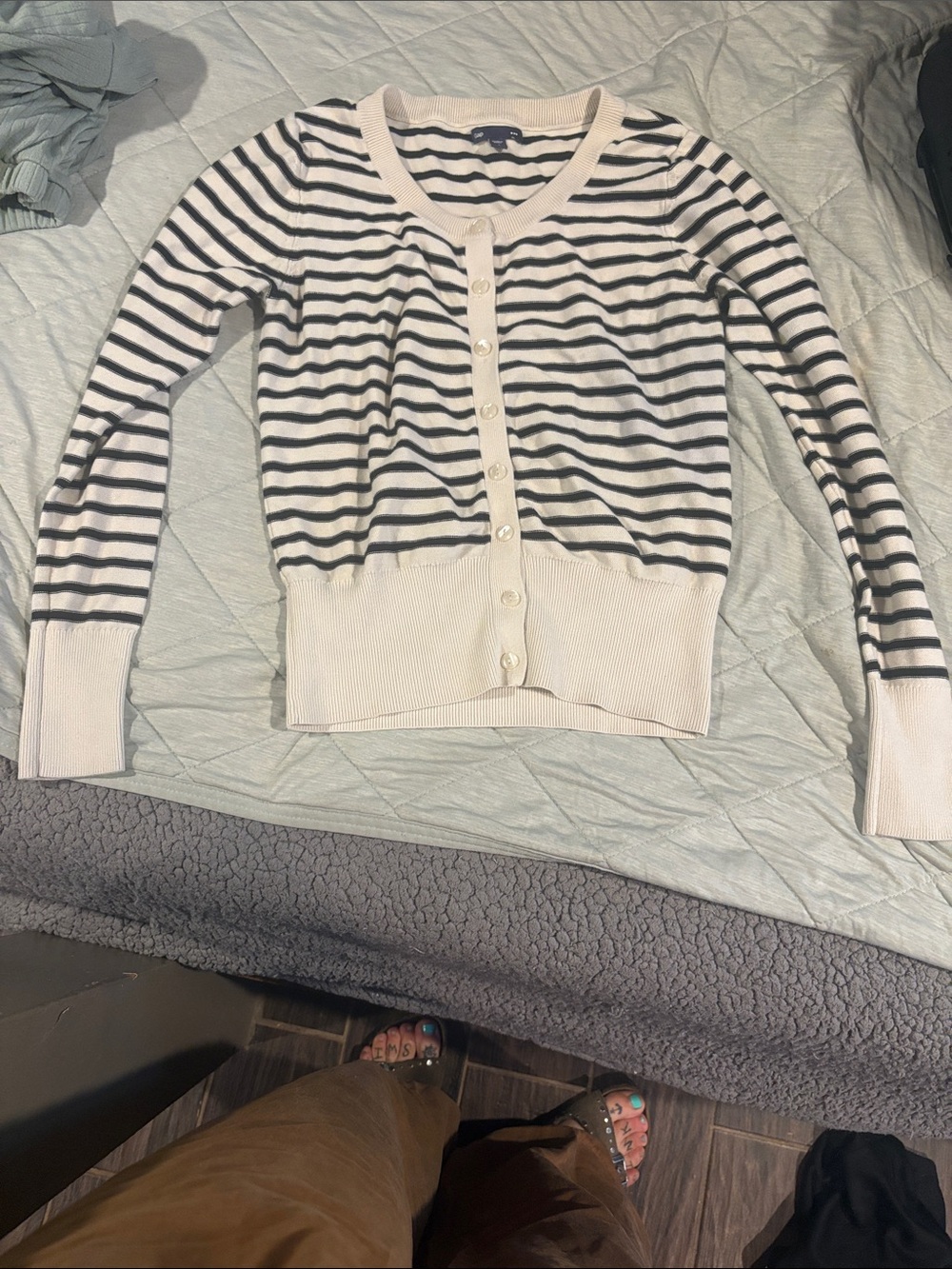 GAP Cream and Black Striped Button-Front Cardigan